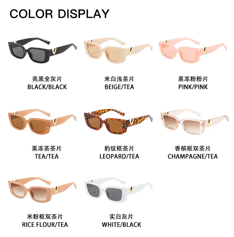 2023 Retro Cat Eye Frame Sunglasses Women Luxury V Sun Glasses Men Fashion Rectangle Jelly Glasses with Metal Hinges UV400