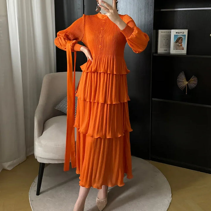 Upgrade Your Summer Wardrobe with Miyake's Elegant Pleated Dress - Available in One Size!