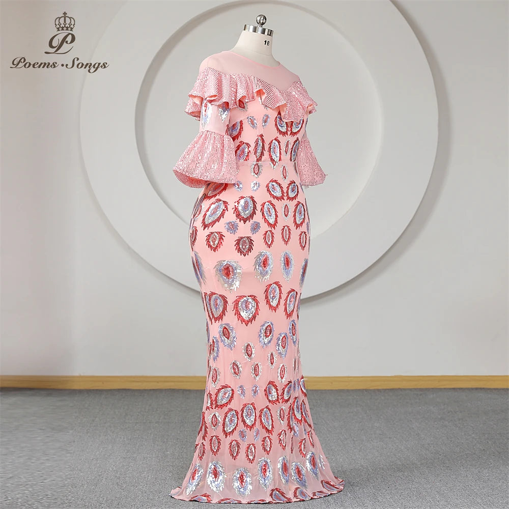Pink Sequined Mermaid Evening Dress Plus Size