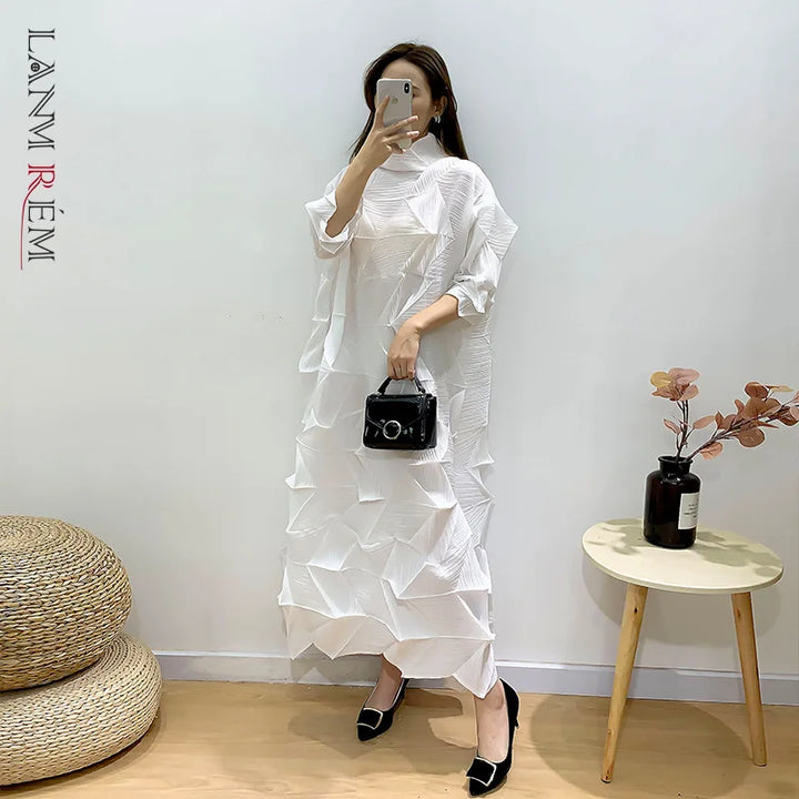 Vintage A-Line Turtleneck Dress for Women - Elegant & Comfortable - LANMREM 2024