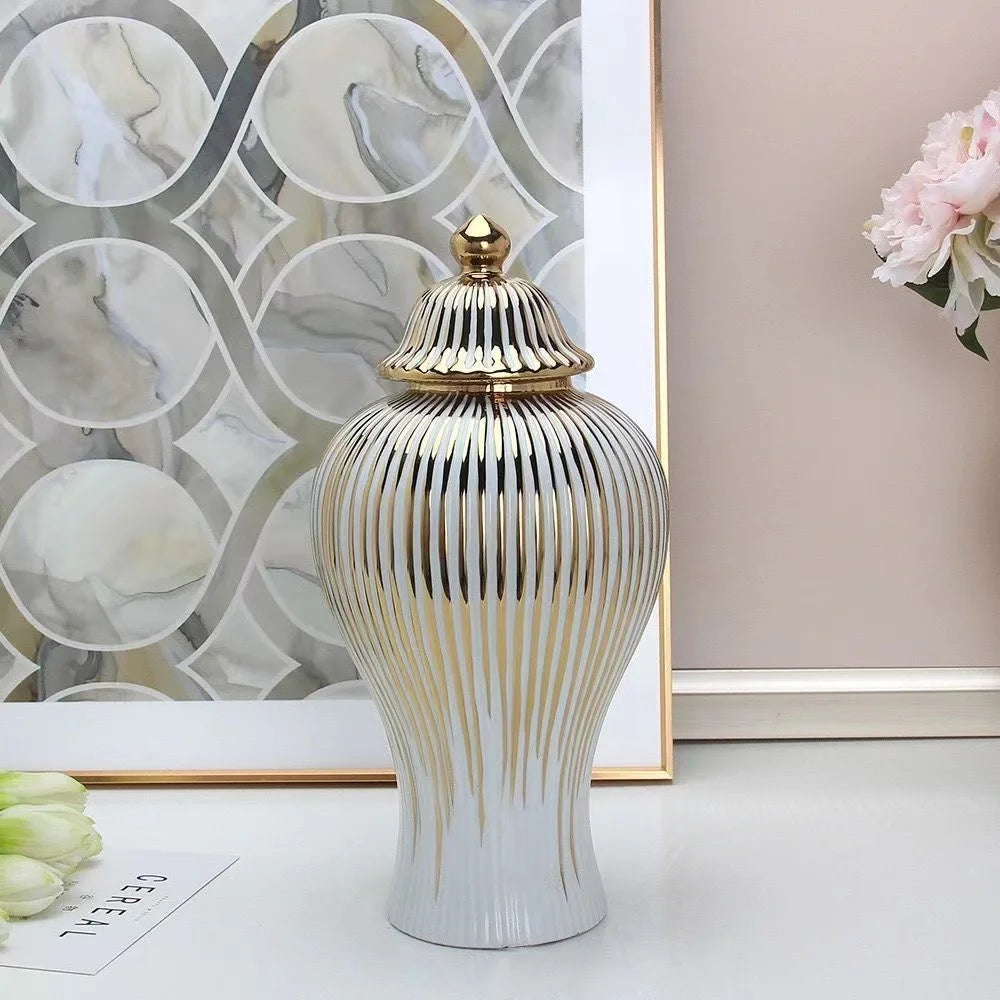 Golden Stripes Ceramic Ginger Jar