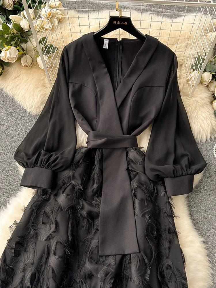 Chic Puff Sleeve Dress: High Waist A-line Vestidos 2024 Collection