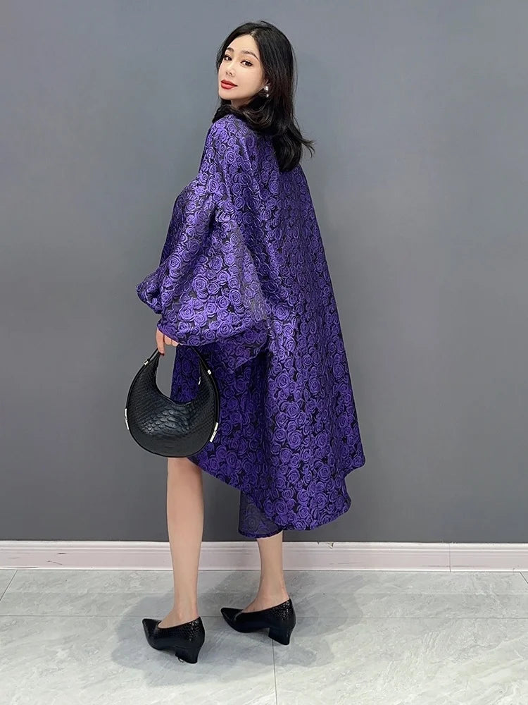 2024 Korean Fashion Casual Dress - Purple - Flower Print - Trendy - One Size (76-103cm)