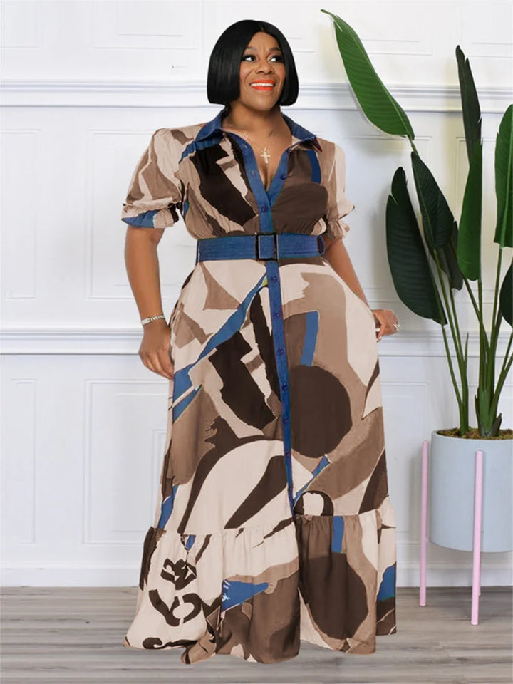 Stylish Plus Size Maxi Dress - Summer Print Patchwork - Wholesale Dropshipping