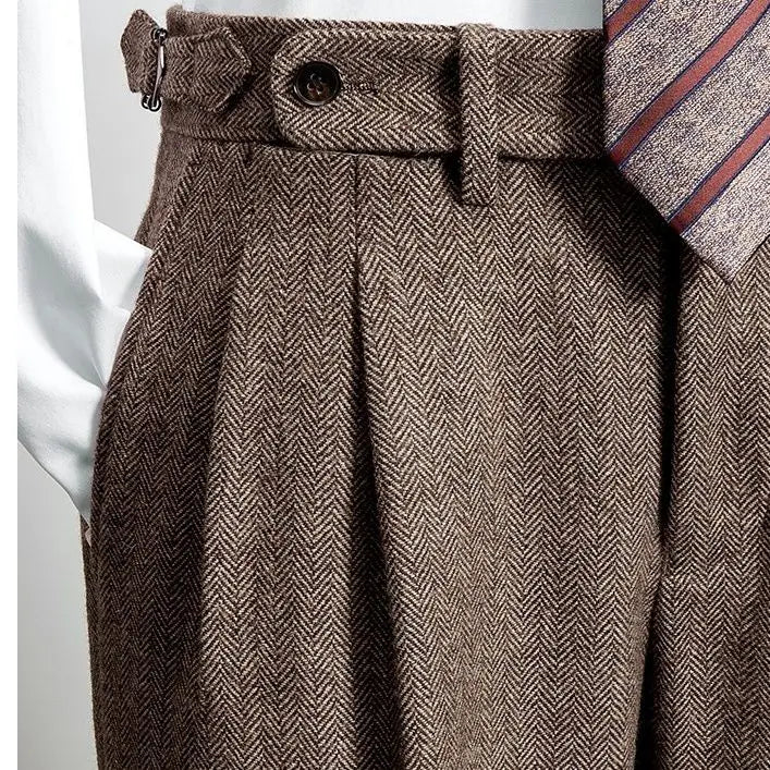 High Waist Woolen Trousers for Men | Tweed Business Casual Pants | Autumn/Winter 2023 | Straight Fit | H336