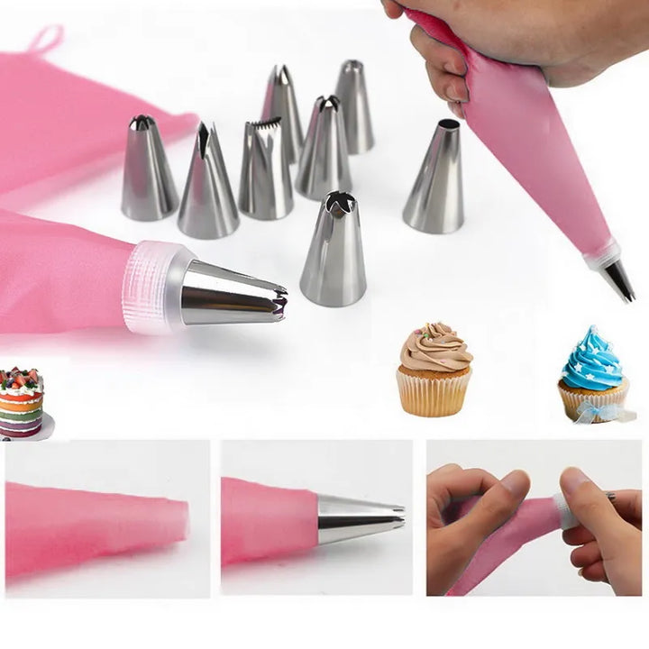 Multifunctional Cake Decorating Tools Silicone Pastry Bag Stainless Steel Cake Mouth Reusable Silicone Bag Tools Pastry Mouth