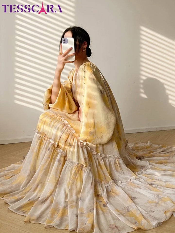 TESSCARA Long Elegant Chiffon Dress