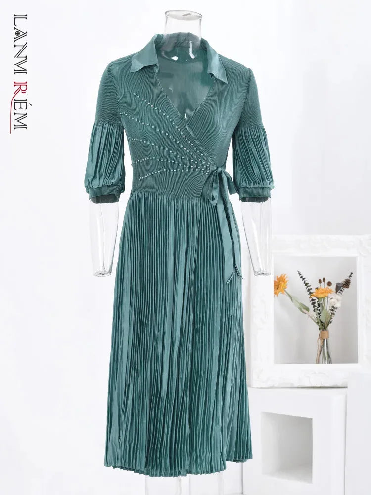 2024 Spring Elegant Party Dress with Beading and Puff Sleeves - LANMREM