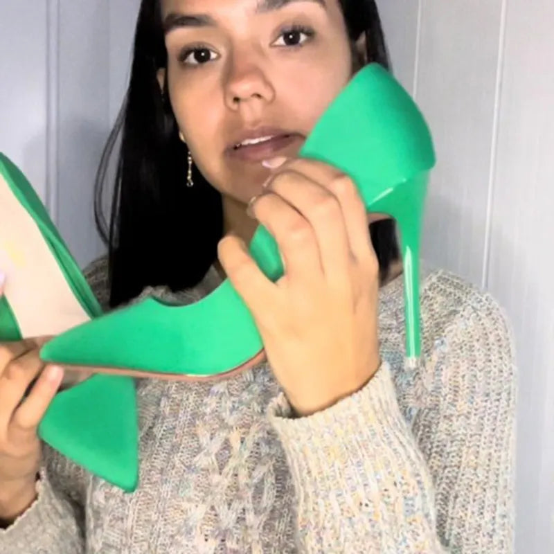 High Quality Silk Satin Pumps - Green/Purple - Perfect for Weddings & Prom