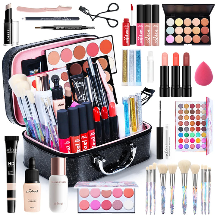 Ultimate All-In-One Makeup Kit for Women - 34pcs Full Set with Eyeshadow, Lipstick, Concealer, Brushes & More!