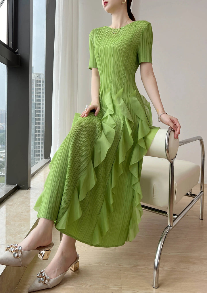 Upgrade Your Style with YUDX 2023 Miyake Pleated Party Dress - Slim Fit, Solid Color, Short-sleeved