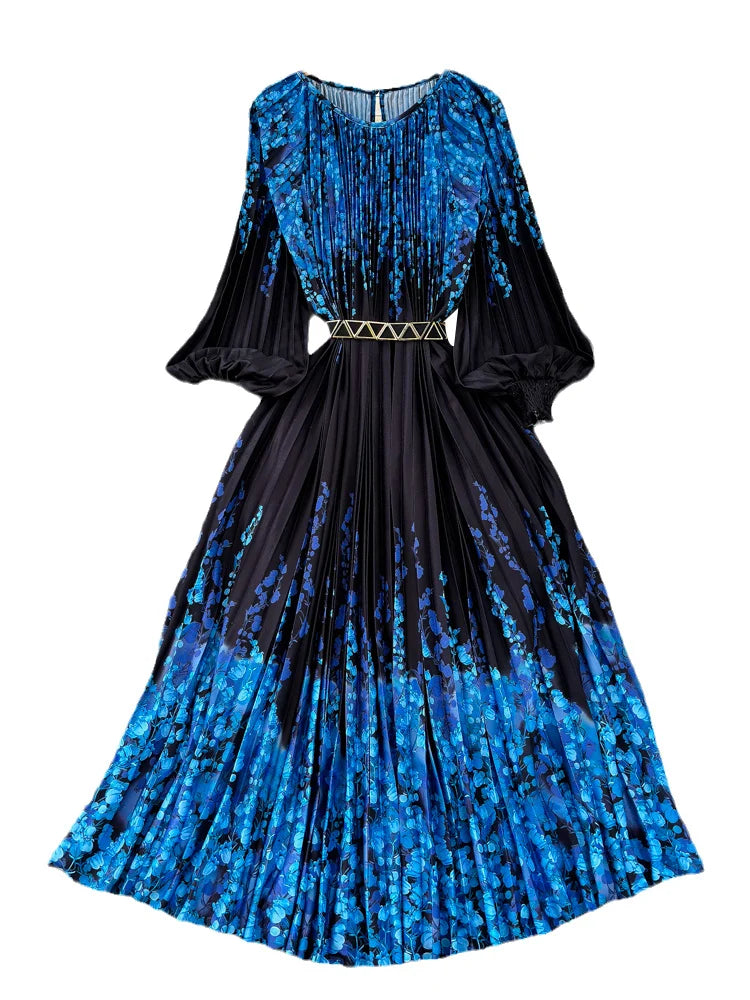 XFPV Women High Waist Pleat A-line Dress