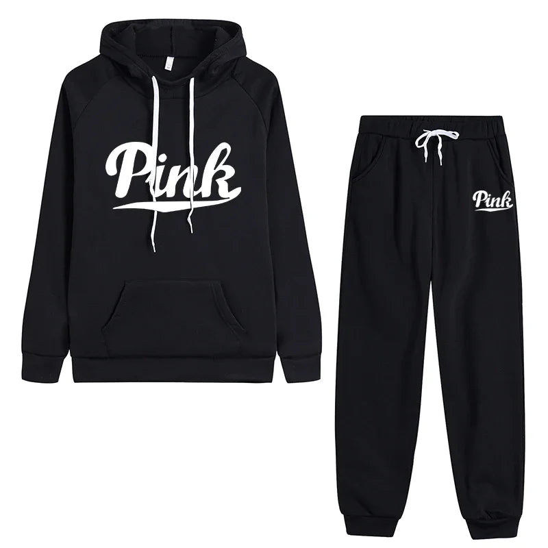 Women's Autumn/Winter Tracksuit Set - Pullover Hoodie & Sweatpants - Letter Print