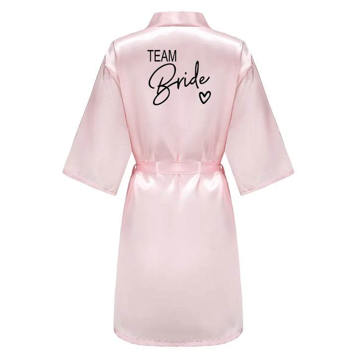 Wedding Party Team Bride Robe With Black Letters Kimono Satin Pajamas Bridesmaid Bathrobe SP003