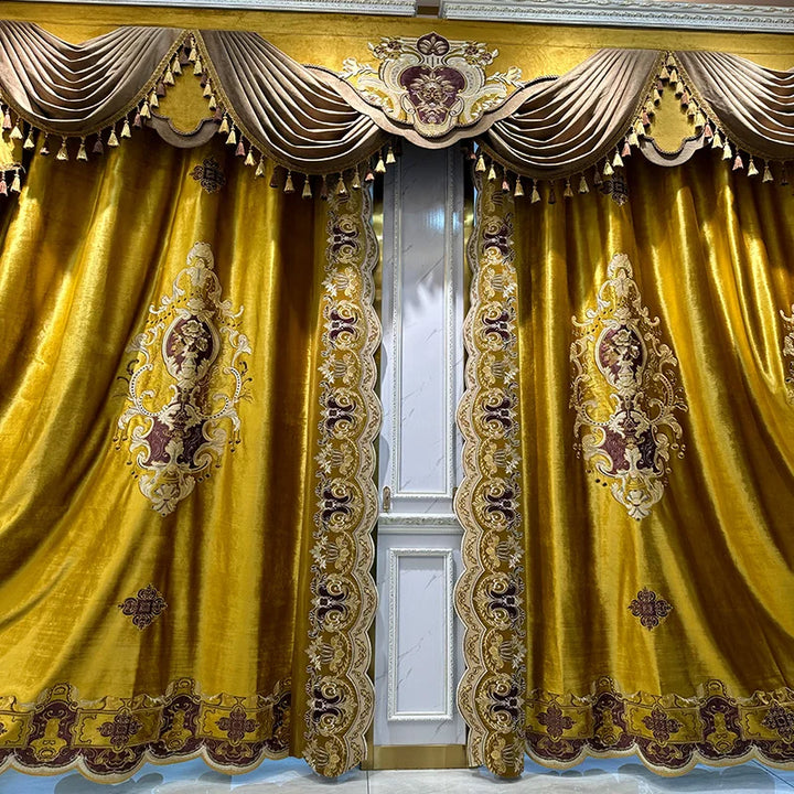 New Custom European Gold Curtains for Living Room Bedroom Villa American Velvet High-end Embroidery Luxury Blackout Valacne