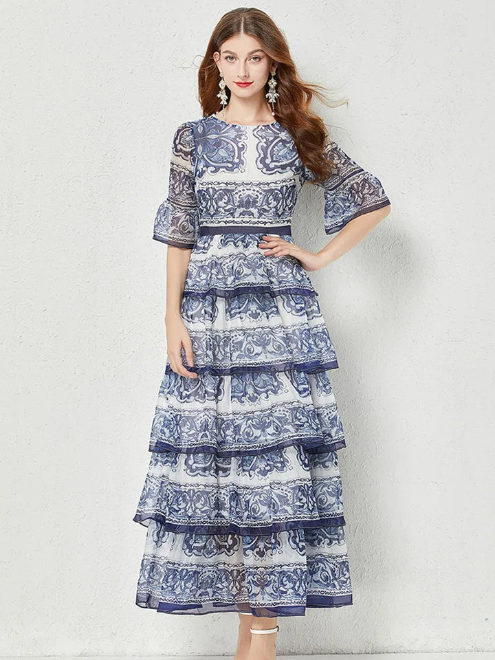 Stunning Blue and White Porcelain Print Maxi Dress - Limited Stock!