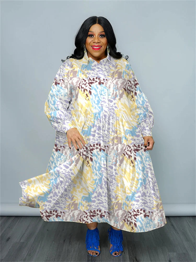 SOMO Plus Size New In Spring Summer Dress Women Clothing Flower Printed Loose Long Maxi Shirts Dress Wholesale Dropshipping