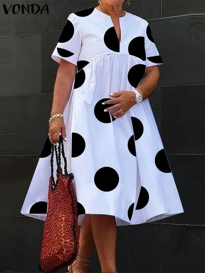 VONDA Bohemian Polka Dot Maxi Dress