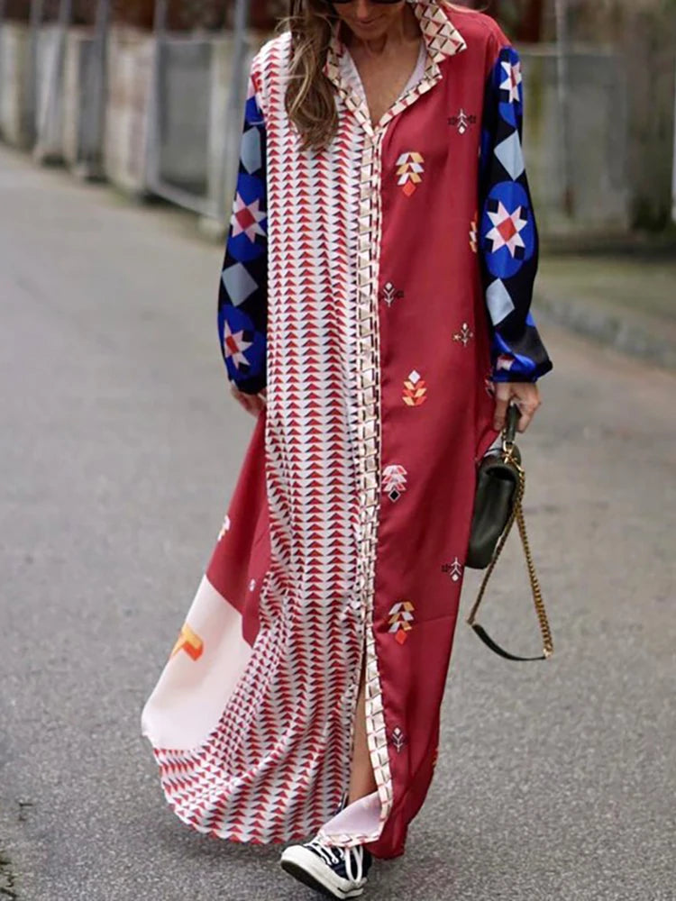 Stylish Women's Patchwork Maxi Dress - Office Lady Essential!