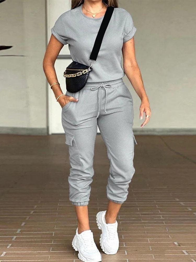 Upgrade Your Style with 2023 Denim Print Top & Pants Set for Women - 2 Fashionable Pieces!