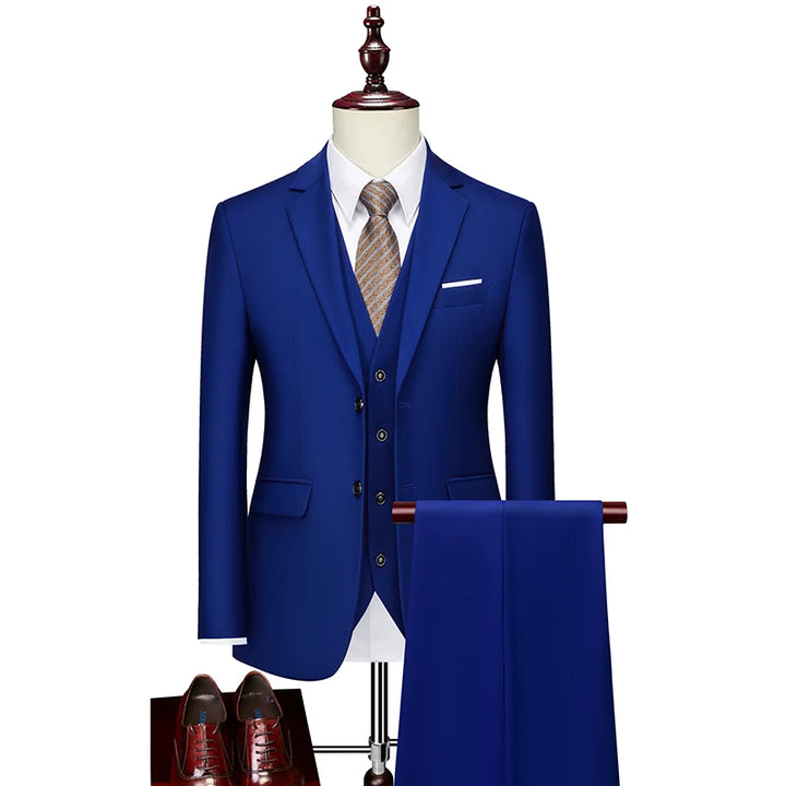 Men's 3-Piece Slim Fit Suit Set for Business, Formal, or Wedding - Jacket, Vest, and Pants