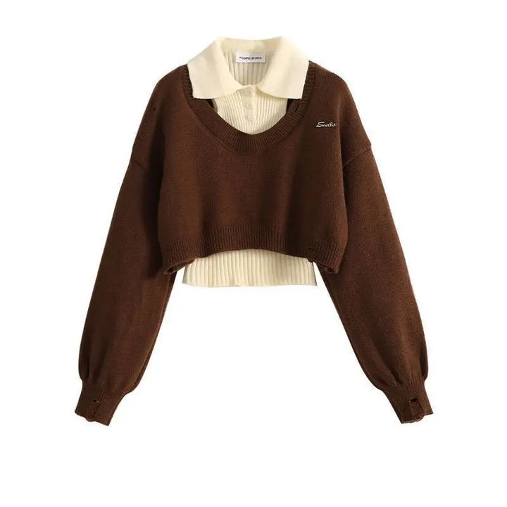 Women's Knitted Sweater Polo Neck Set
