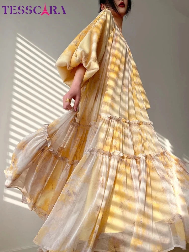 TESSCARA Long Elegant Chiffon Dress