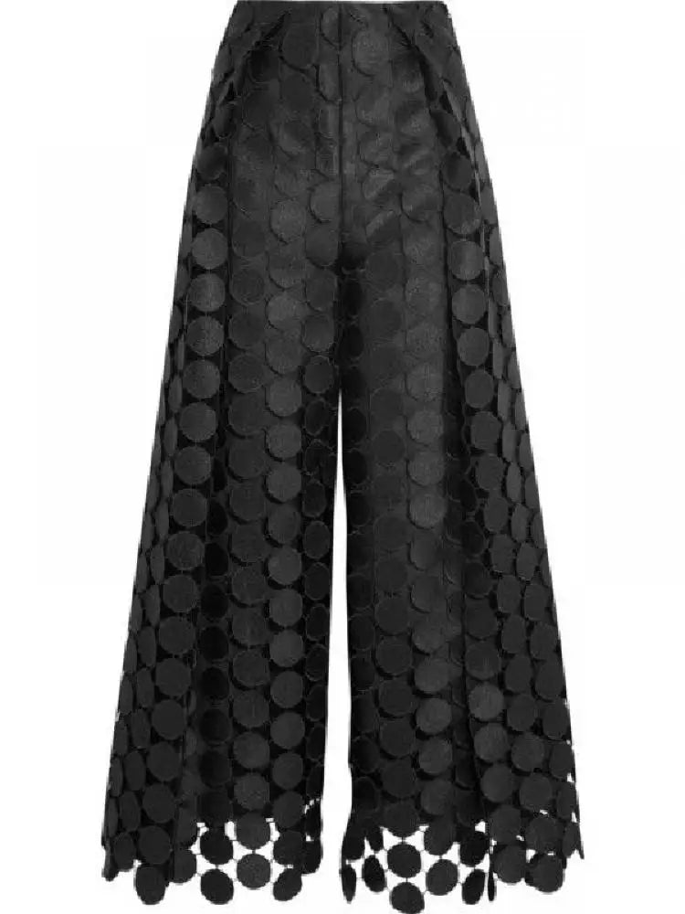 2023 Spring Autumn Hollow Polka Dot High Waisted Wide Leg Pants - Perfect for Stylish Leisure Fashion!