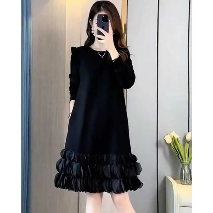 2024 Spring Fashion Mini Dress with Pockets and Ruffles - Women's Casual All-match Clothing