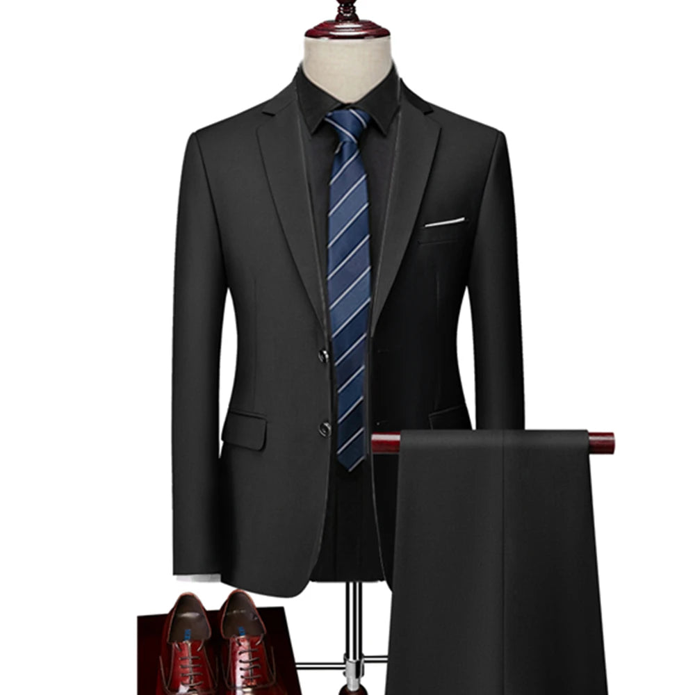 2023 Men's Business Plaid Suit Set - Blazer Jacket & Pants