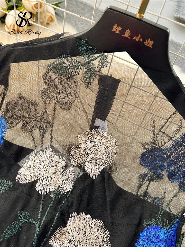 SINGREINY Embroidered Maxi Dress