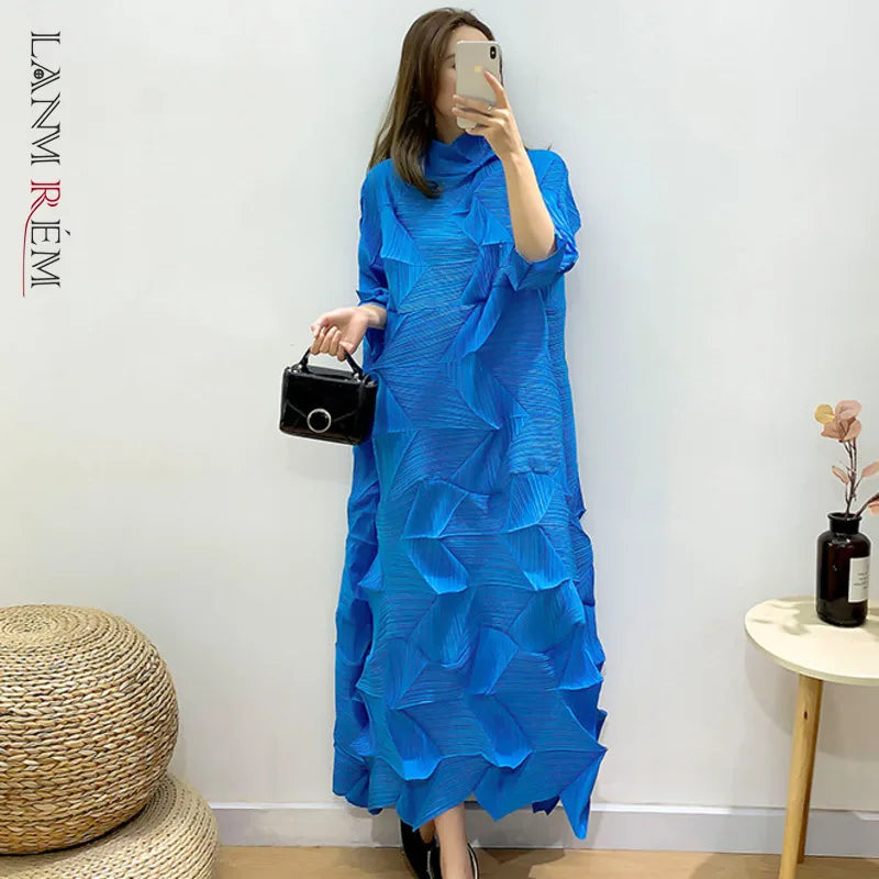 Vintage A-Line Turtleneck Dress for Women - Elegant & Comfortable - LANMREM 2024