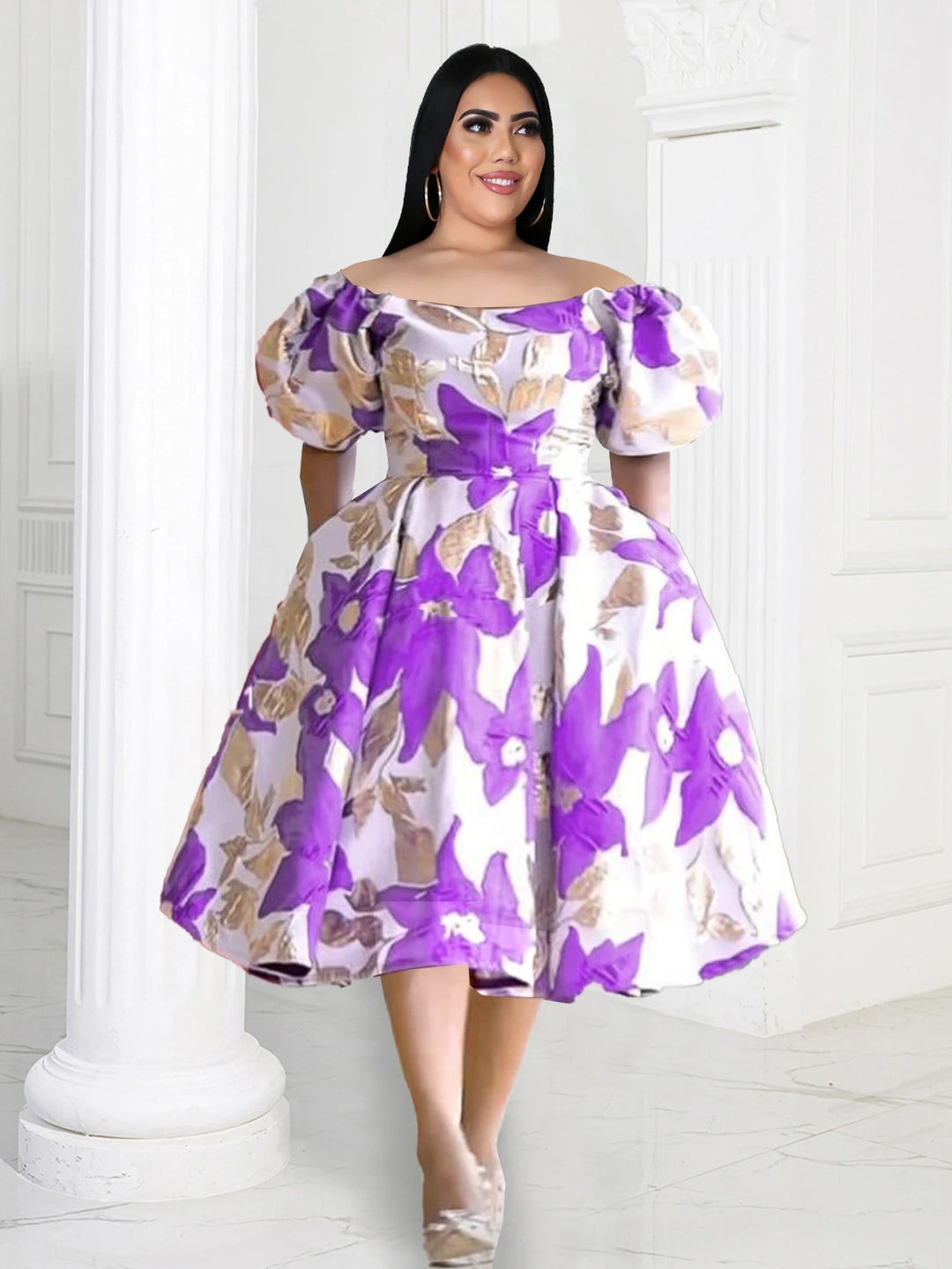 Vintage Off Shoulder A-Line Dress | Elegant Puff Sleeve | Plus Size 4XL | Ball Gown