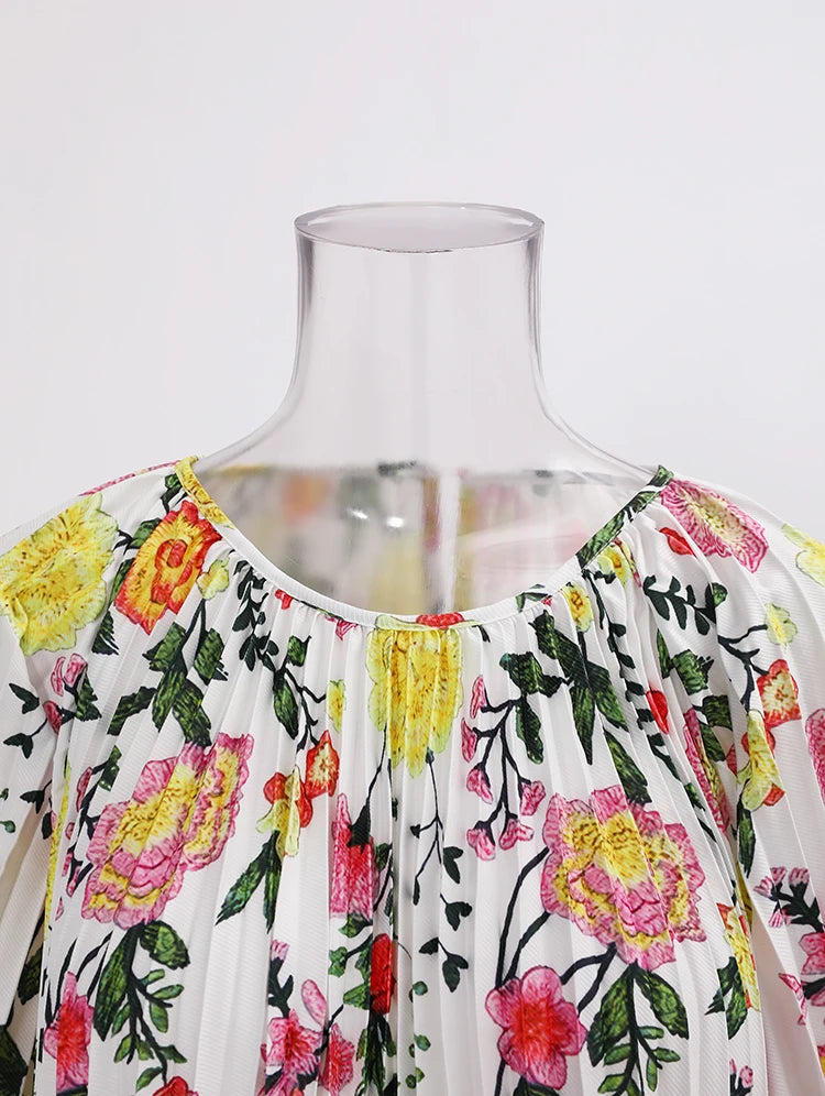 Stunning LANMREM New Print Pleated Dress for Women - Perfect for Elegant Evening Parties!