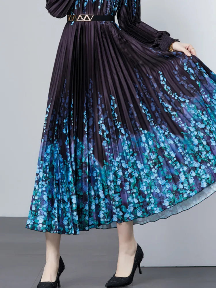 XFPV Women High Waist Pleat A-line Dress