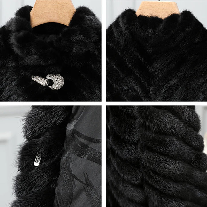 2022 Real Mink Fur Jacket Women Stand Collar Short Clothes Women Winter 100% Natural Mink Fur Long Sleeves Outerwear 6XL 7XL