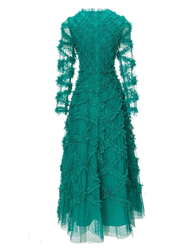 Chic Green Mesh Dress for Ladies | Spring/ Autumn Fashion | High Quality | Sun Protection
