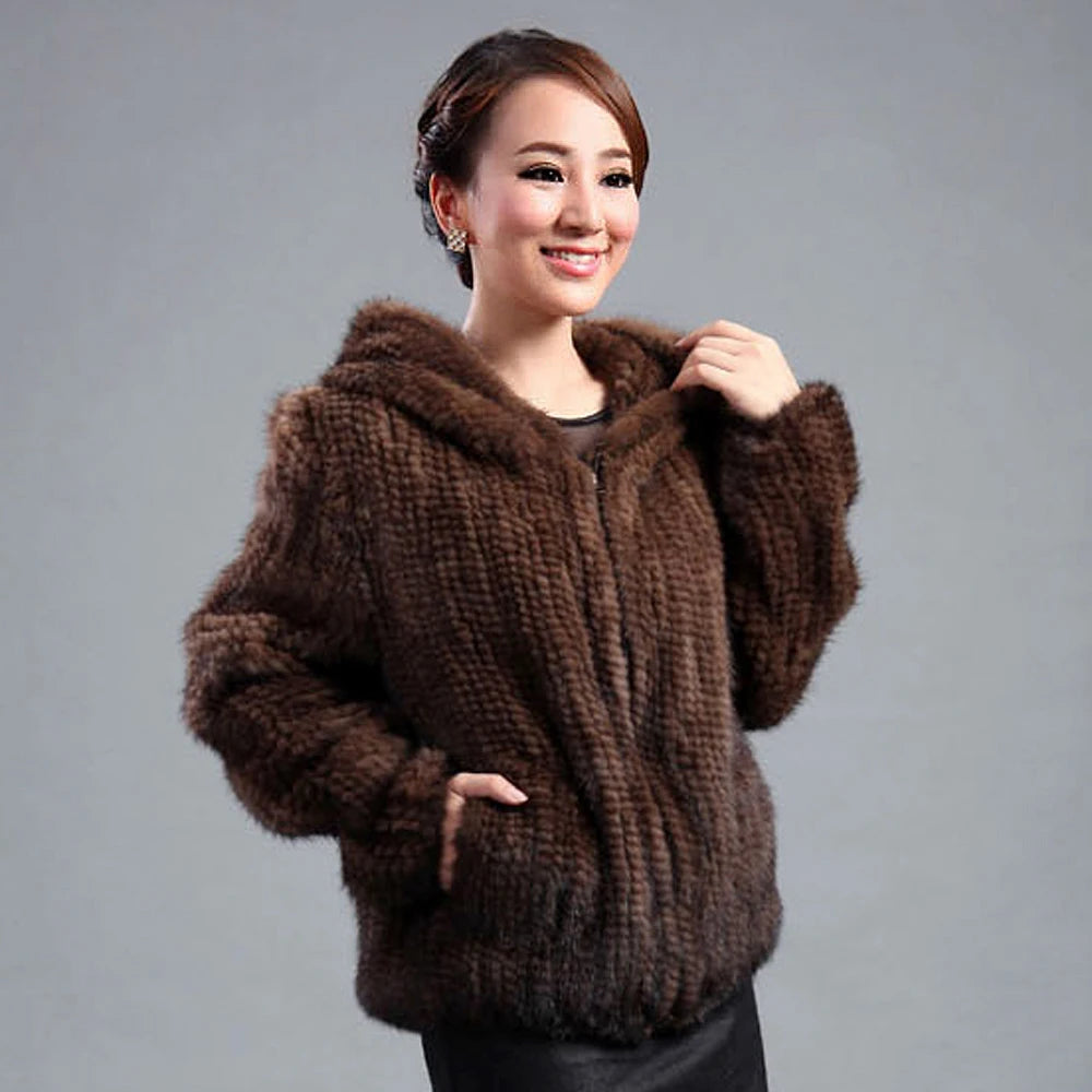 Hand Knitted Women's Natural Mink Fur Coat