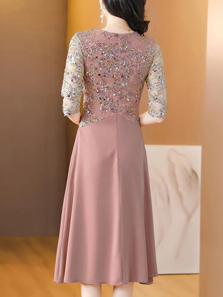 Sequin Evening Wedding Dress - Elegant Midi Bodycon Satin - Summer 2024 Chic