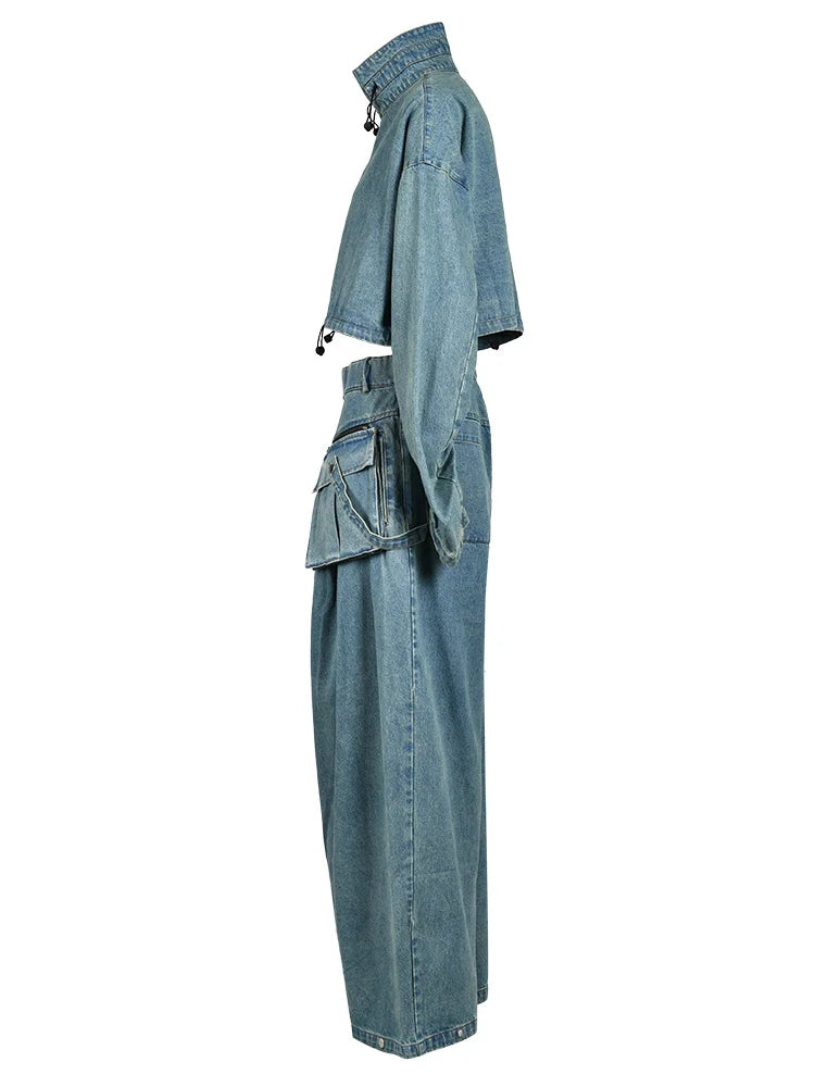 Blue Denim Jacket and Pants Set for Women - Sizes M-XL - Spring/Autumn Fashion - Free Shipping