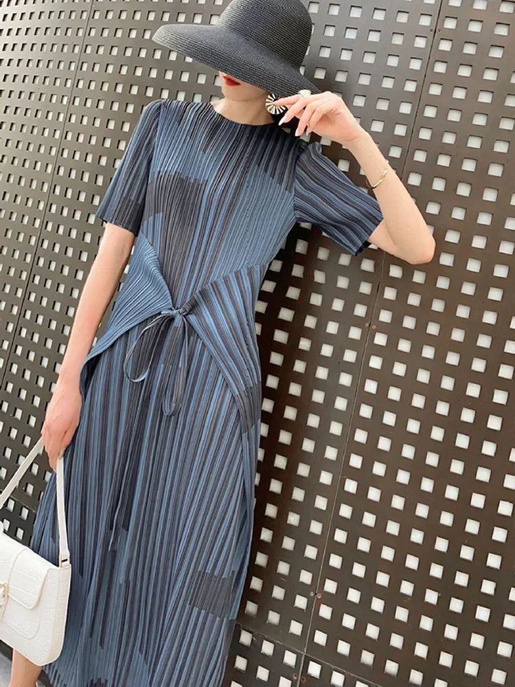 Elegant Striped Bandage Dress | ALSEY Miyake 2024 Summer Collection