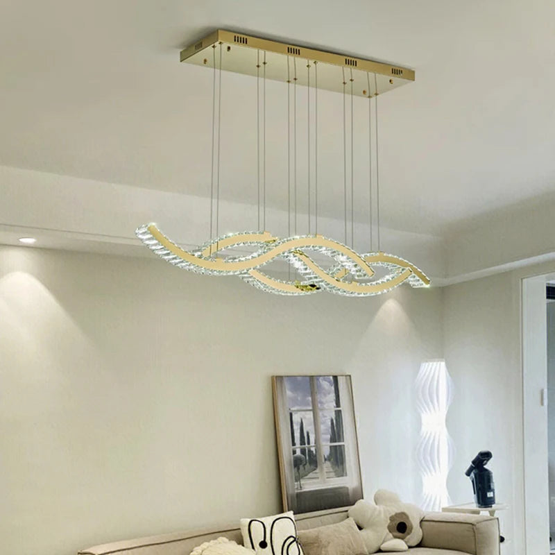 Modern Dining Living Room Ceiling Chandelier Luxury Indoor Decorations Crystal Pendant Lights Gold Remote Control Dimmable Lamp