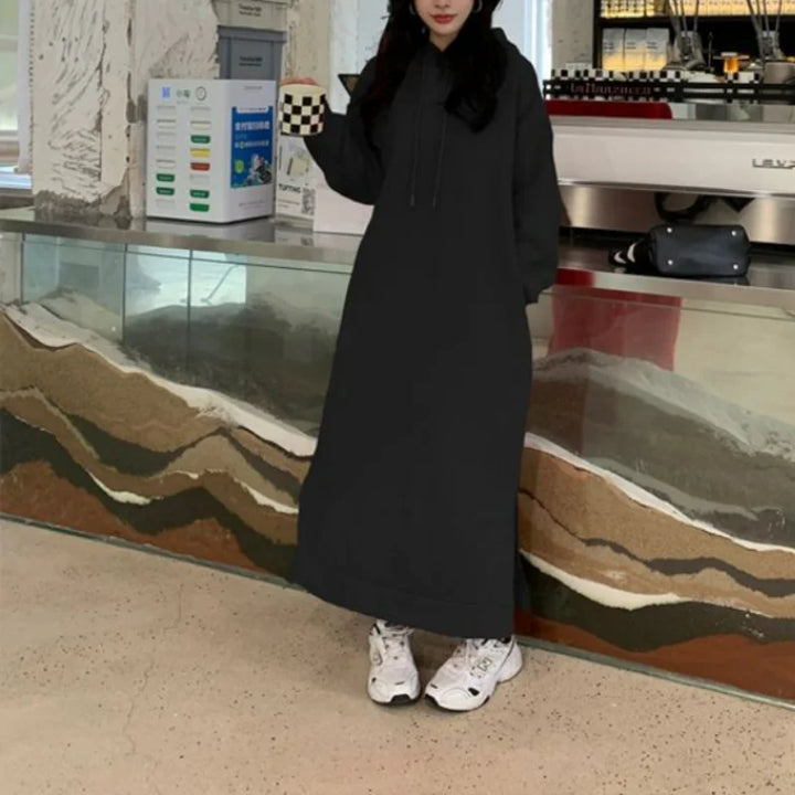 Cozy Korean Fleece Hooded Dress - Winter Fashion for Women