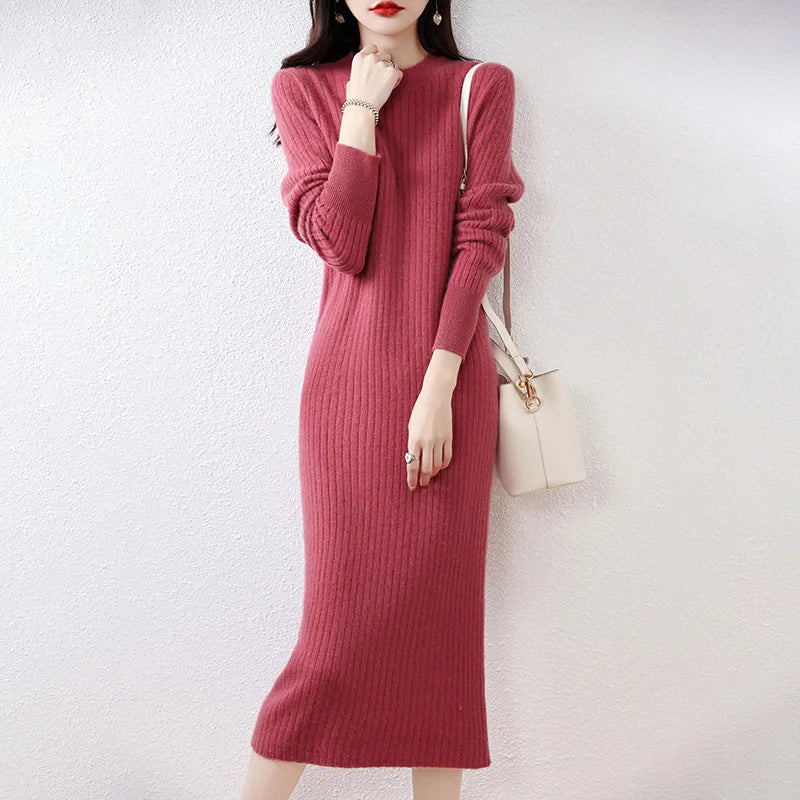 Hot Sale 2023 Winter Cashmere Sweater Dress | 100% Wool | Long Sleeve | O-Neck