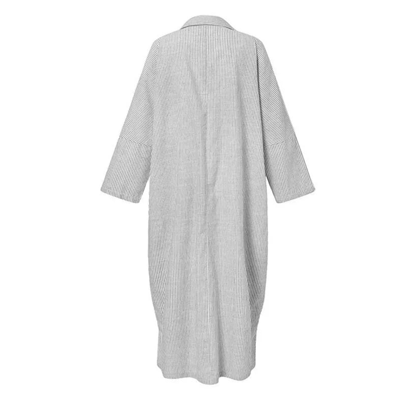 2022 Plus Size Striped Dress with Lapel, Long Sleeve, and Loose Fit - 4XL/5XL