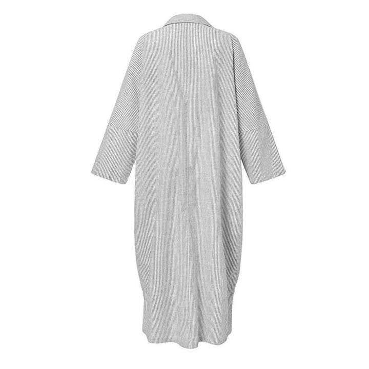 2022 Plus Size Striped Dress with Lapel, Long Sleeve, and Loose Fit - 4XL/5XL
