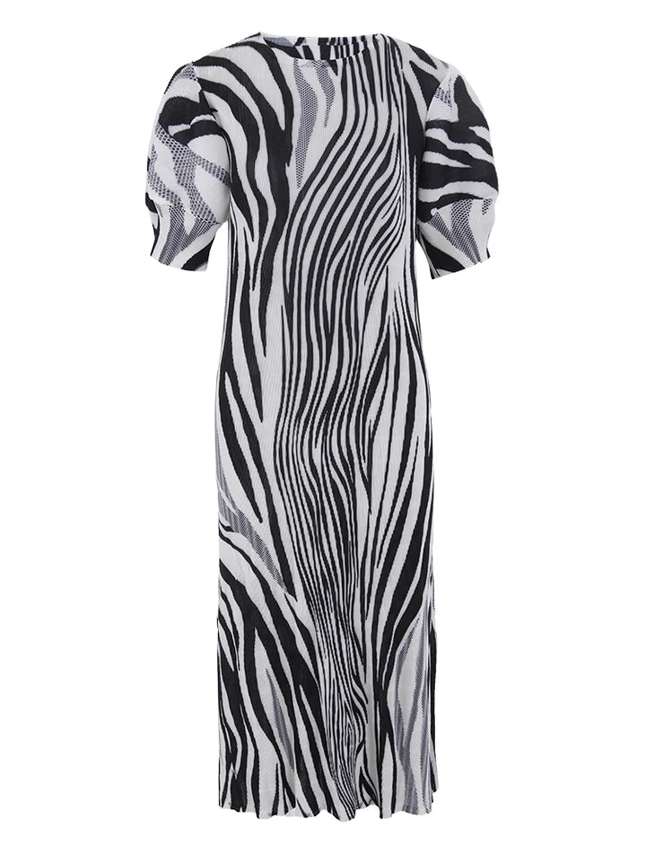 LANMREM Black & White Print Dress | Fashionable Puff Sleeves | Spring 2024 | One Size | 32C474