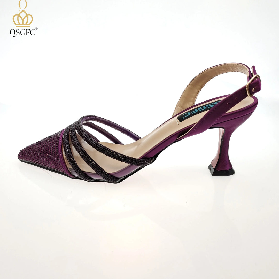 Sparkle in Silver: Elegant Diamond High Heels & Matching Bag for Weddings & Parties