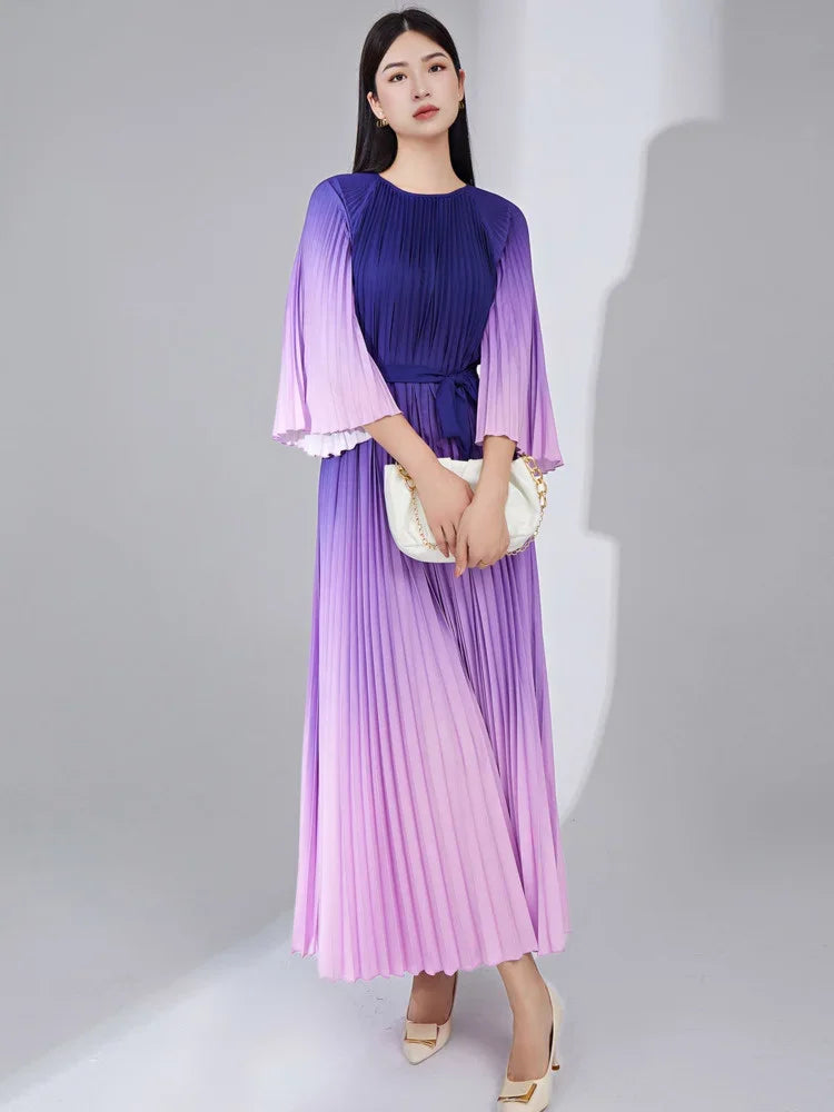 2024 Spring Women's Gradient Maxi Dress - Flare Sleeves, Loose Fit, Luxury Party Wear