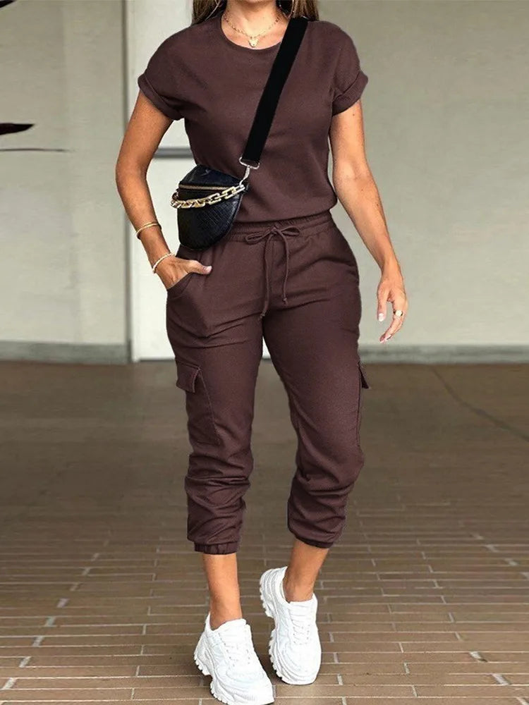 Upgrade Your Style with 2023 Denim Print Top & Pants Set for Women - 2 Fashionable Pieces!